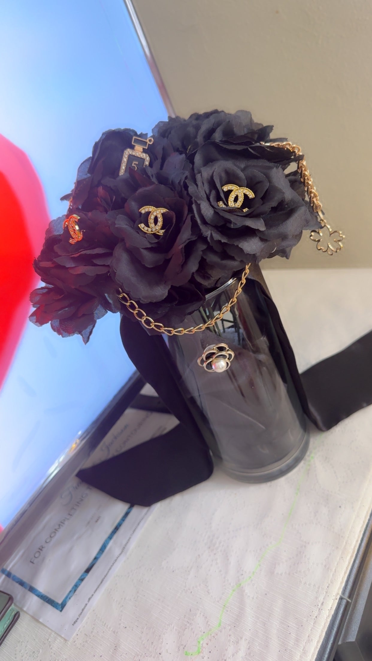 Luxury Floral Arrangement - White & Pink Bouquet Inspired by Chanel for Home Décor