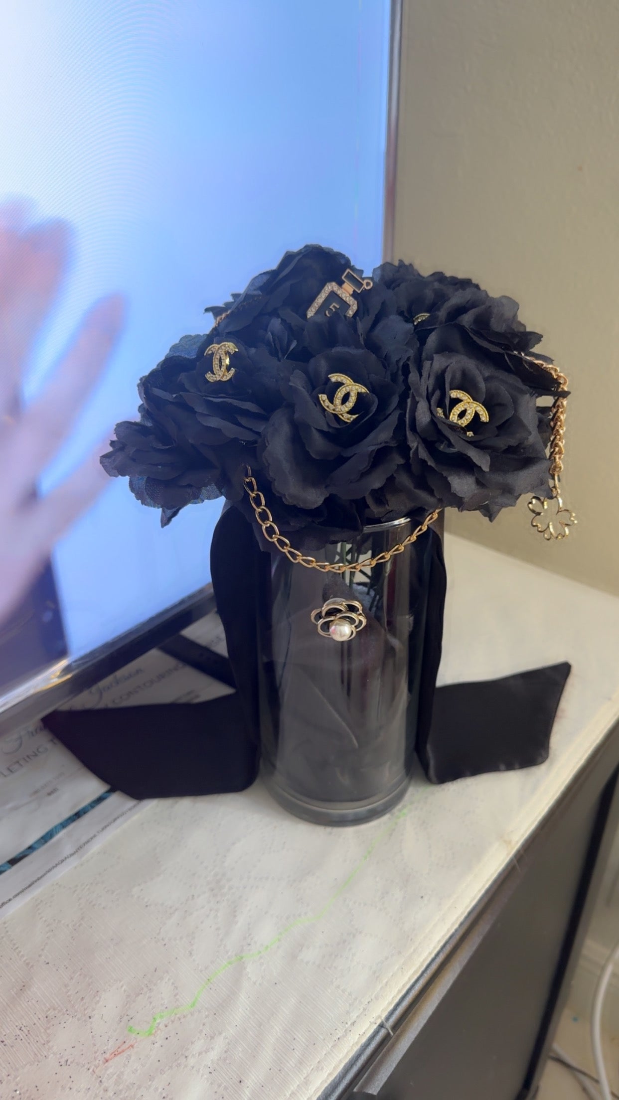 Luxury Floral Arrangement - White & Pink Bouquet Inspired by Chanel for Home Décor
